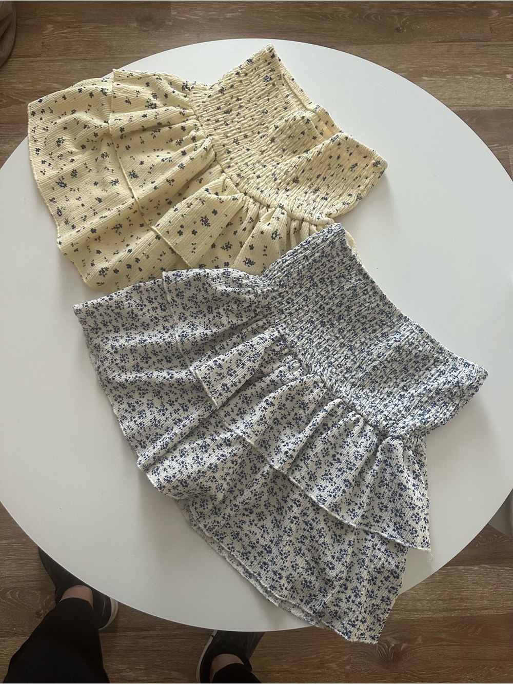 Zara Floral Smocked Ruffle Mini Skirts in Yellow and Blue